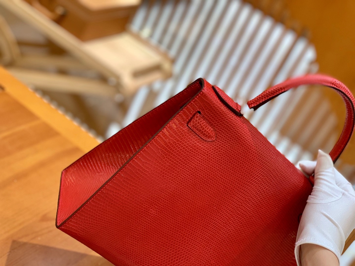 Hermès（爱马仕）Kelly 28cm 国旗红 银扣 南非野生蜥蜴皮 原版蜜蜡线 顶级手工缝制