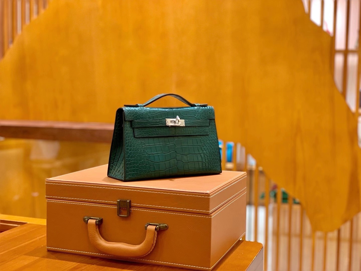 Hermès（爱马仕）Mini 一代 22cm 松柏绿 银扣 一级美洲鳄鱼皮 原版蜜蜡线