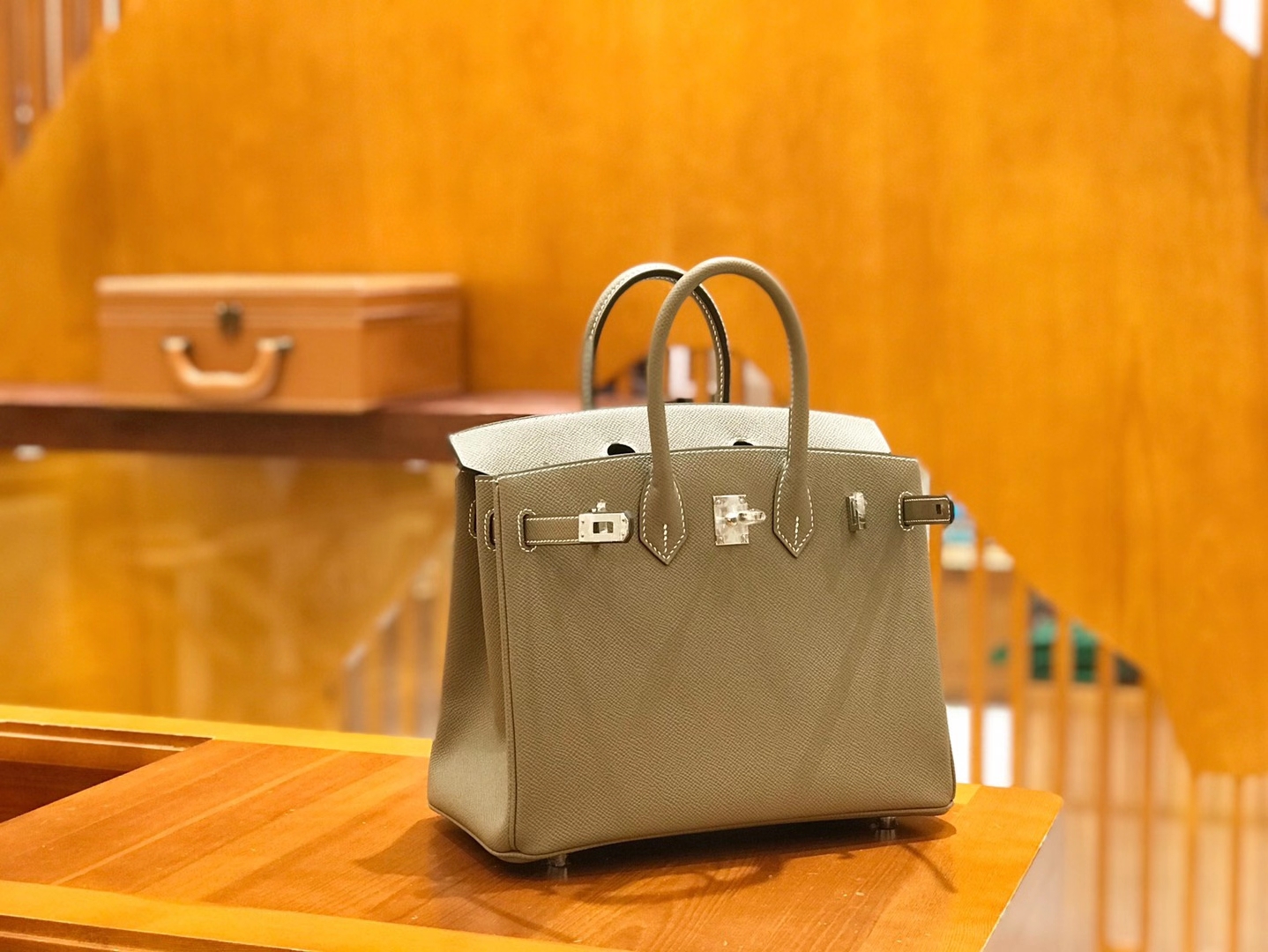 Hermès（爱马仕）Birkin 25cm 大象灰 银扣 Epsom 掌纹皮 原版蜜蜡线