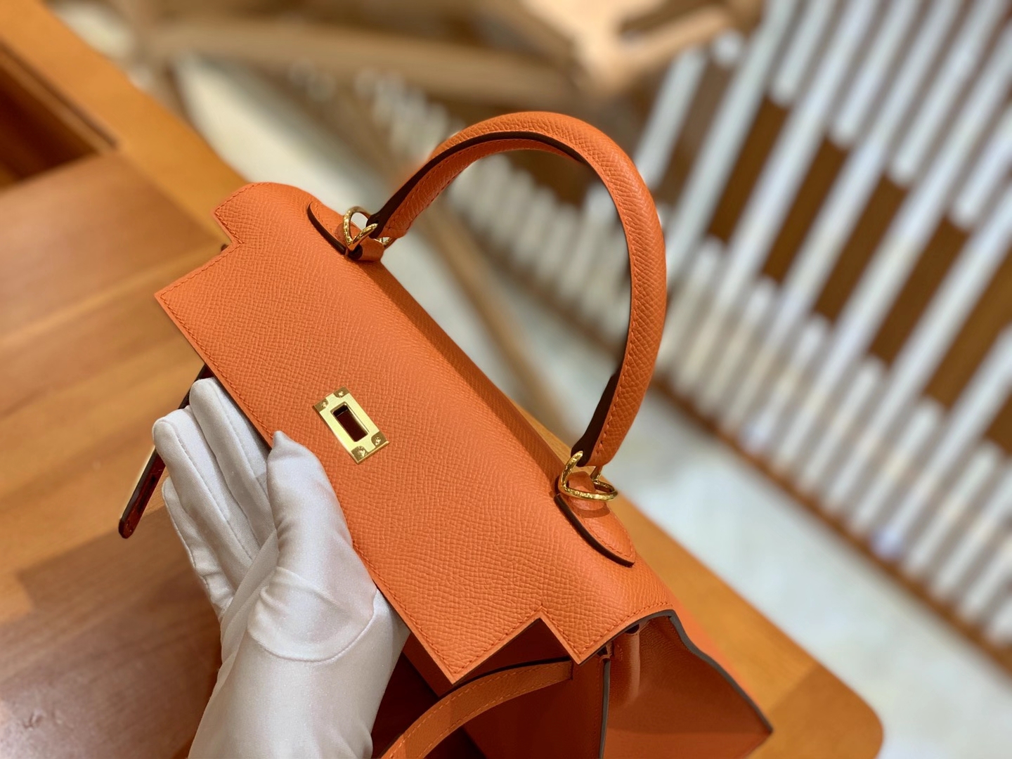 Hermès（爱马仕）kelly 25cm 橙红 金扣 Epsom掌纹皮 原版蜜蜡线 顶级手工缝制