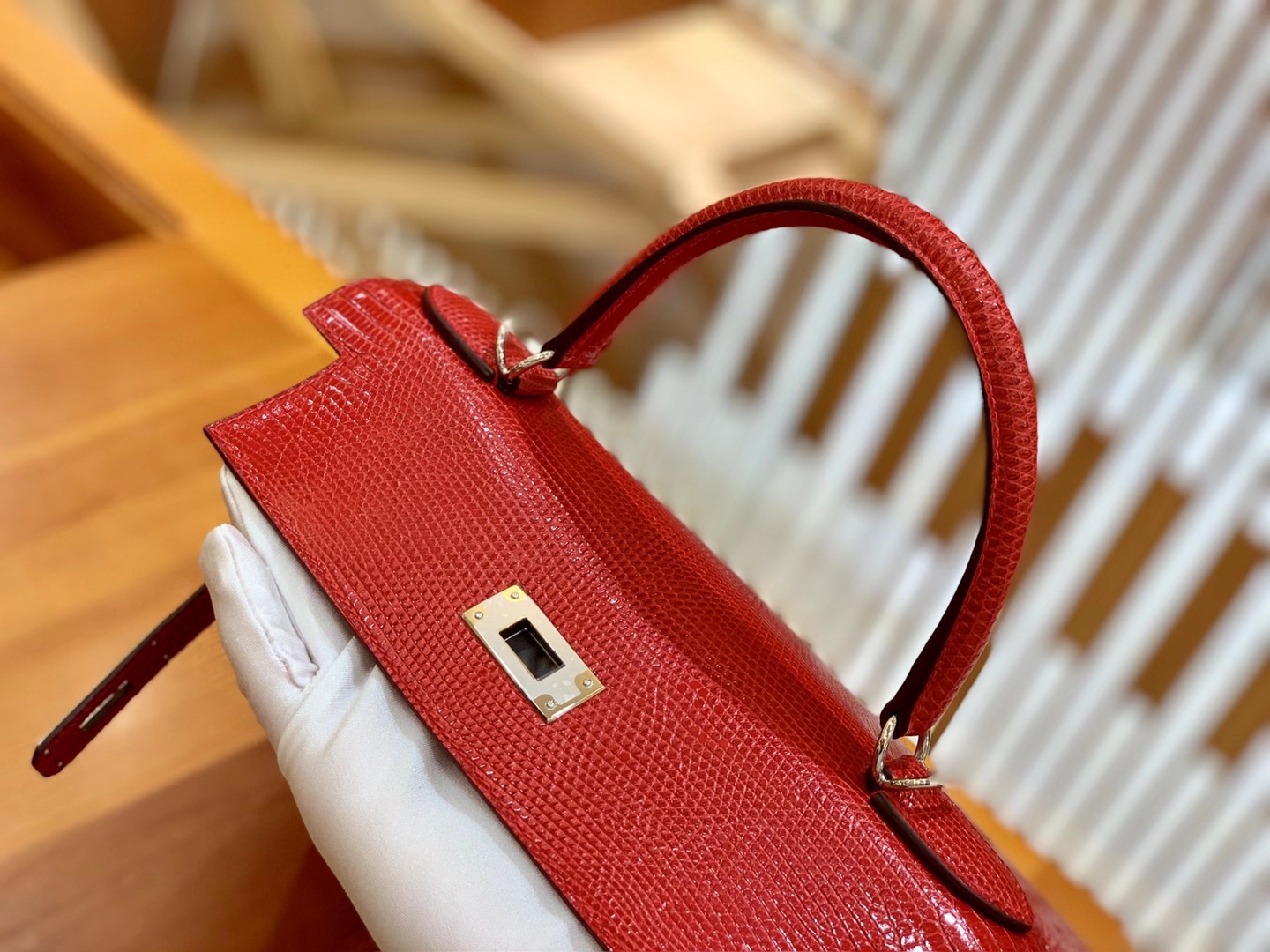 Hermès（爱马仕）Kelly 28cm 国旗红 银扣 南非野生蜥蜴皮 原版蜜蜡线 顶级手工缝制
