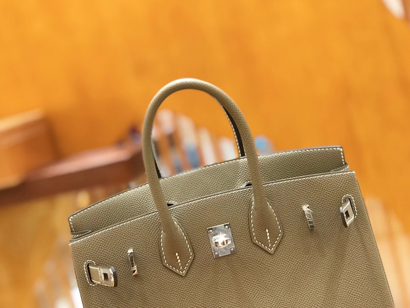 Hermès（爱马仕）Birkin 25cm 大象灰 银扣 Epsom 掌纹皮 原版蜜蜡线