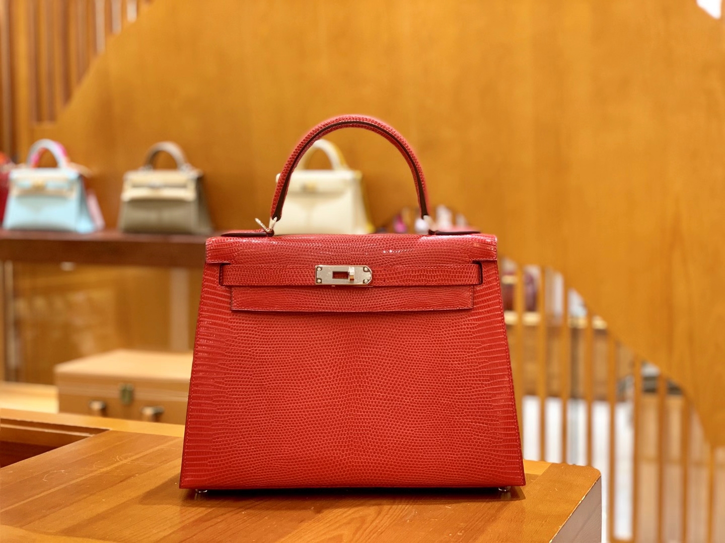 Hermès（爱马仕）Kelly 28cm 国旗红 银扣 南非野生蜥蜴皮 原版蜜蜡线 顶级手工缝制