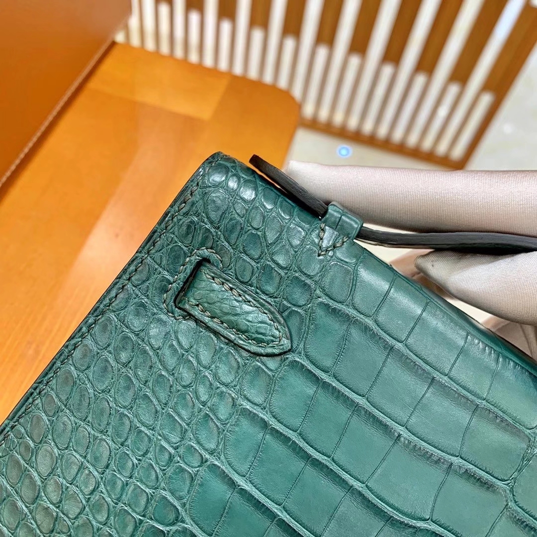 Hermès（爱马仕）Mini 一代 22cm 松柏绿 银扣 一级美洲鳄鱼皮 原版蜜蜡线