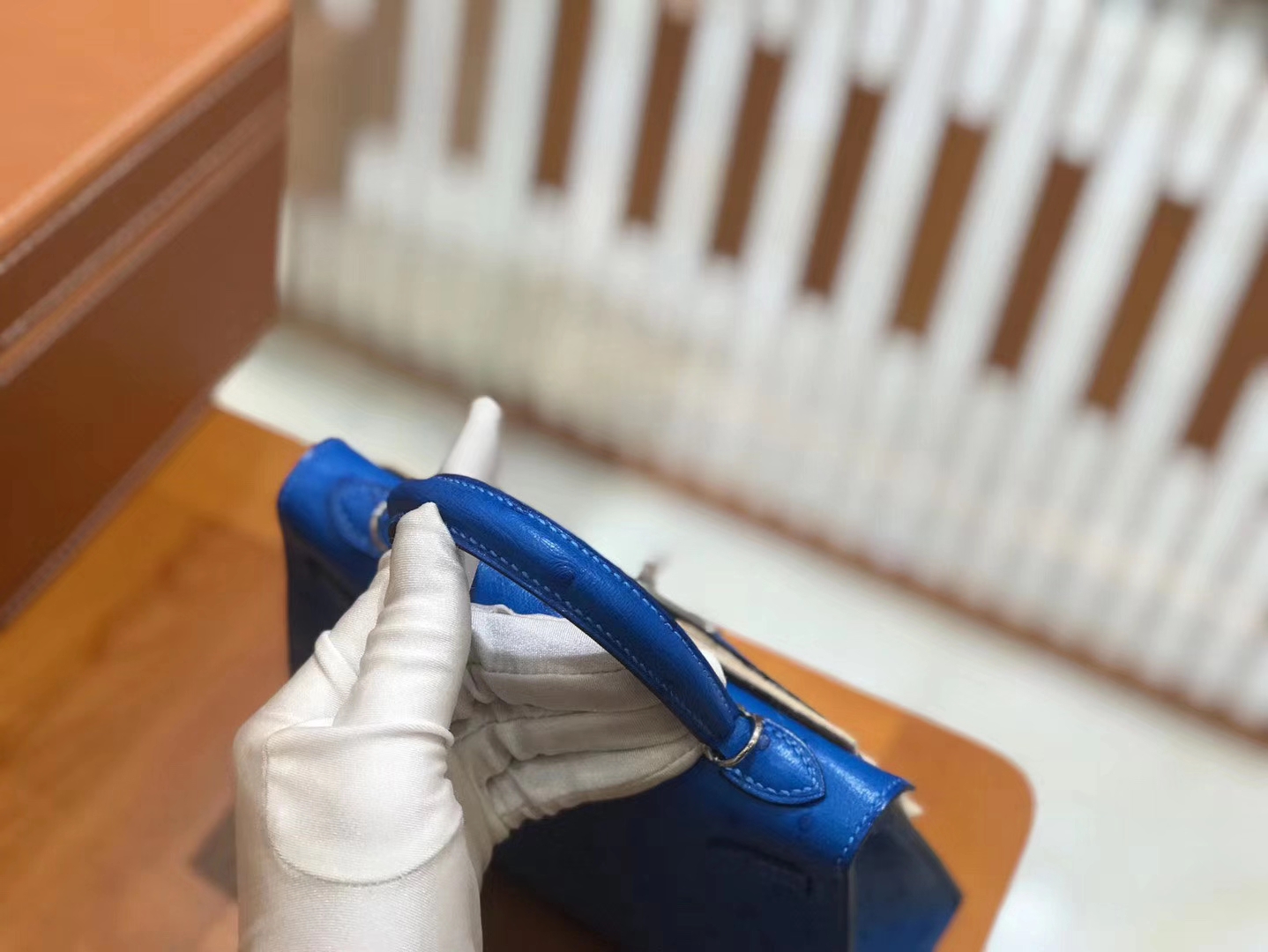 Hermès（爱马仕）迷你凯莉 2代 19cm 鸵鸟皮 新增现货 电光蓝 银扣