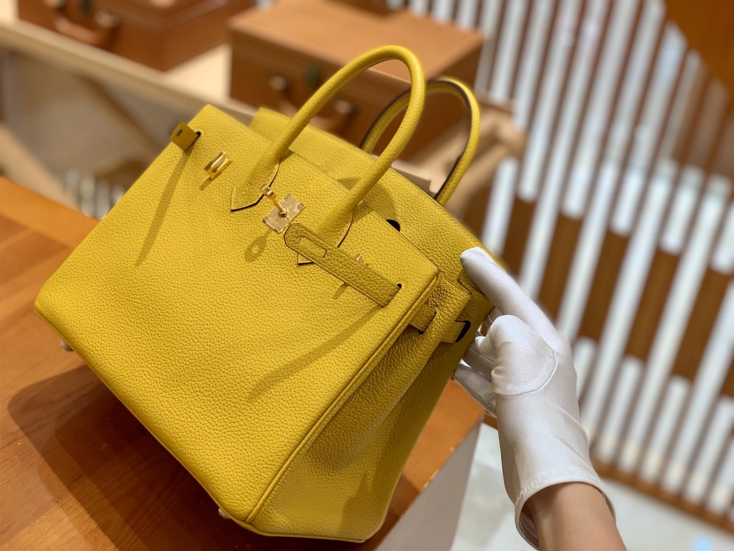 Hermès（爱马仕）Birkin 25cm 琥珀黄 金扣 Togo皮 原版蜜蜡线