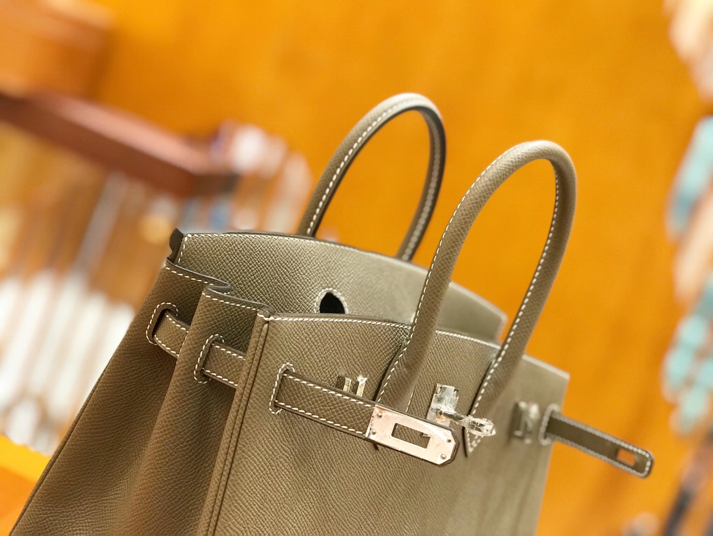 Hermès（爱马仕）Birkin 25cm 大象灰 银扣 Epsom 掌纹皮 原版蜜蜡线
