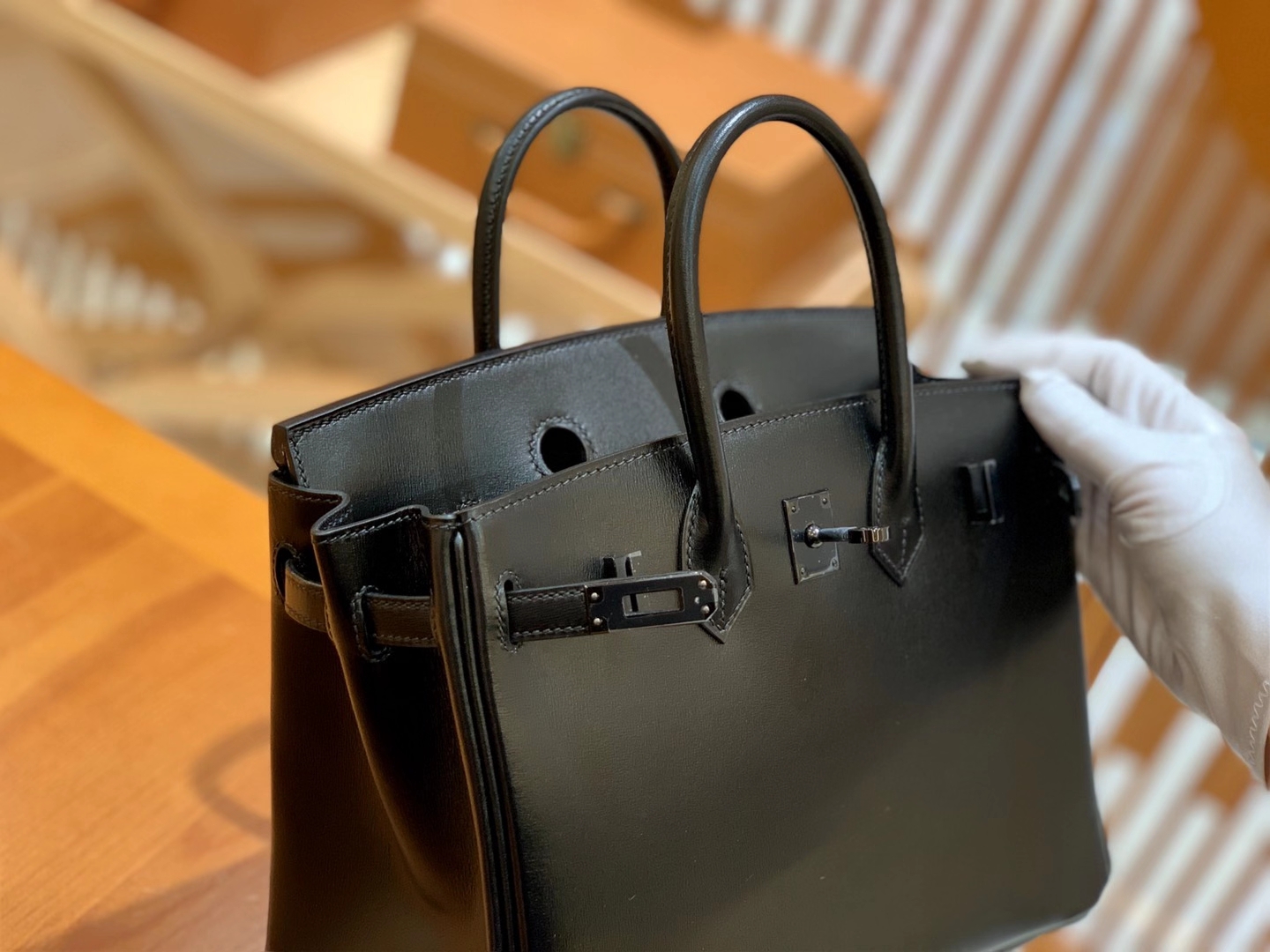 Hermès（爱马仕）Birkin 25cm 经典黑 枪色扣 Box皮 原版蜜蜡线 全手工缝制