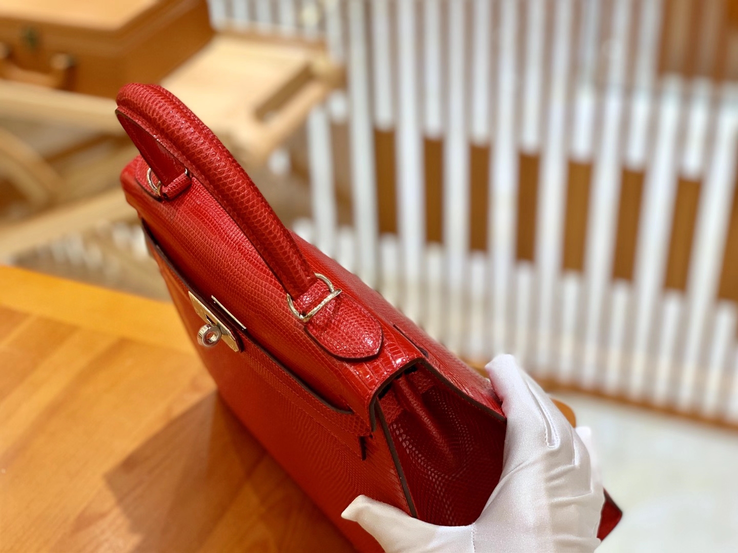 Hermès（爱马仕）Kelly 28cm 国旗红 银扣 南非野生蜥蜴皮 原版蜜蜡线 顶级手工缝制