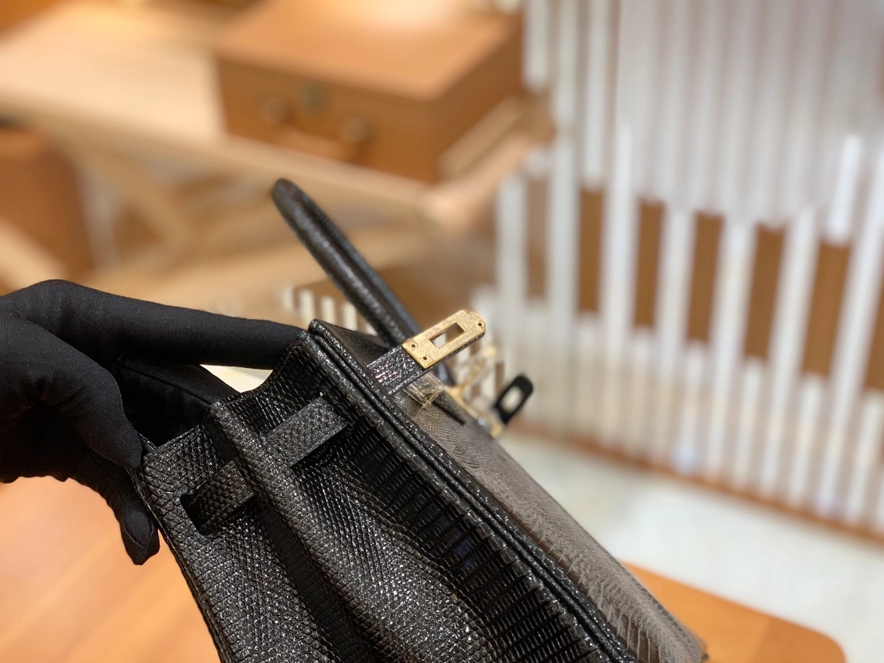 Hermès（爱马仕）Birkin 25cm 经典黑 南非野生蜥蜴皮 金扣 原版蜜蜡线 顶级手工缝制