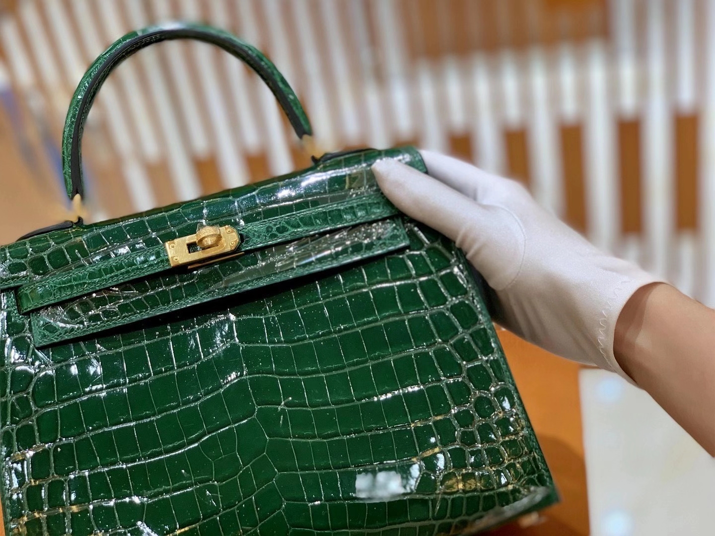 Hermès（爱马仕）Kelly 25cm 祖母绿 金扣 一级尼罗鳄鱼皮 原版蜜蜡线 顶级手工缝制