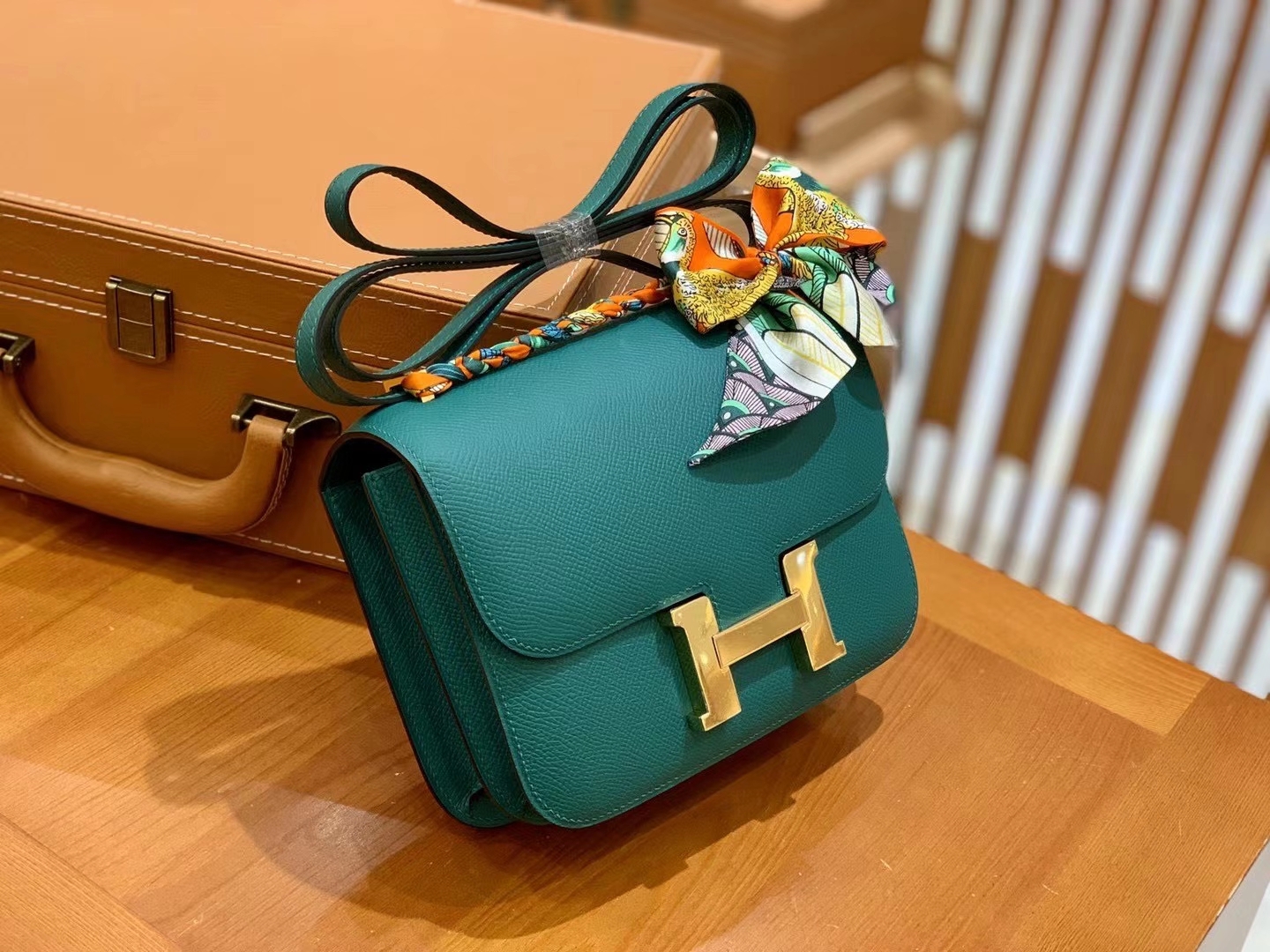 Hermès（爱马仕）Constance 18cm 孔雀绿 金扣 进口Epsom 皮 原版蜜蜡线 顶级手缝版本
