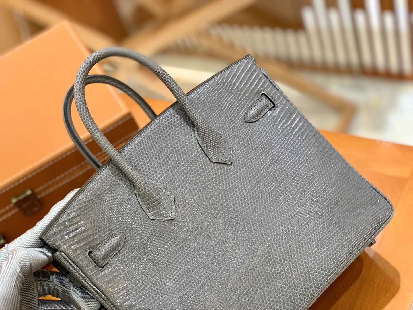 Hermès（爱马仕）Birkin 25cm 玛瑙灰 银扣 南非野生蜥蜴皮 原版蜜蜡线 顶级手缝版本