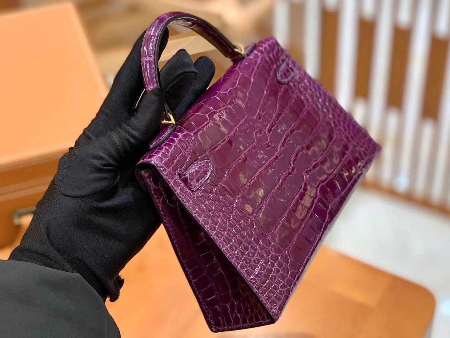 Hermès（爱马仕）Mini Kelly 二代 19cm 葡萄紫 一级美洲鳄鱼皮 原版蜜蜡线 顶级手缝版本