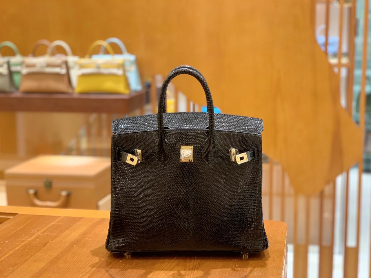 Hermès（爱马仕）Birkin 25cm 经典黑 南非野生蜥蜴皮 金扣 原版蜜蜡线 顶级手工缝制