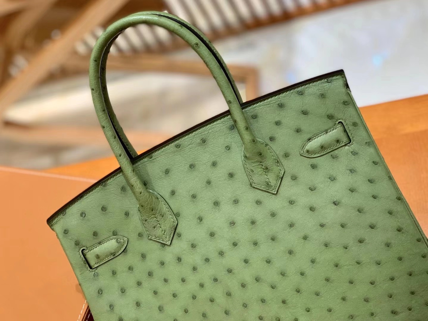 Hermès（爱马仕）新货 Birkin 30cm 牛油果绿 金扣 南非KK级鸵鸟皮 原版蜜蜡线 顶级手缝版本