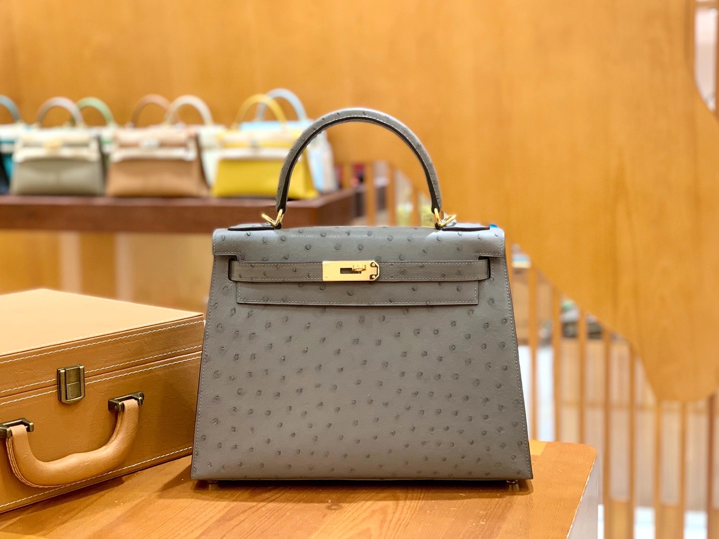 Hermès（爱马仕）Kelly 28cm 玛瑙灰 金扣 南非KK级鸵鸟皮 原版蜜蜡线 顶级手缝版本