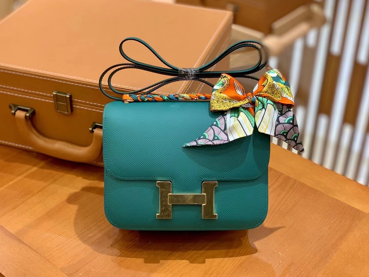 Hermès（爱马仕）Constance 18cm 孔雀绿 金扣 进口Epsom 皮 原版蜜蜡线 顶级手缝版本