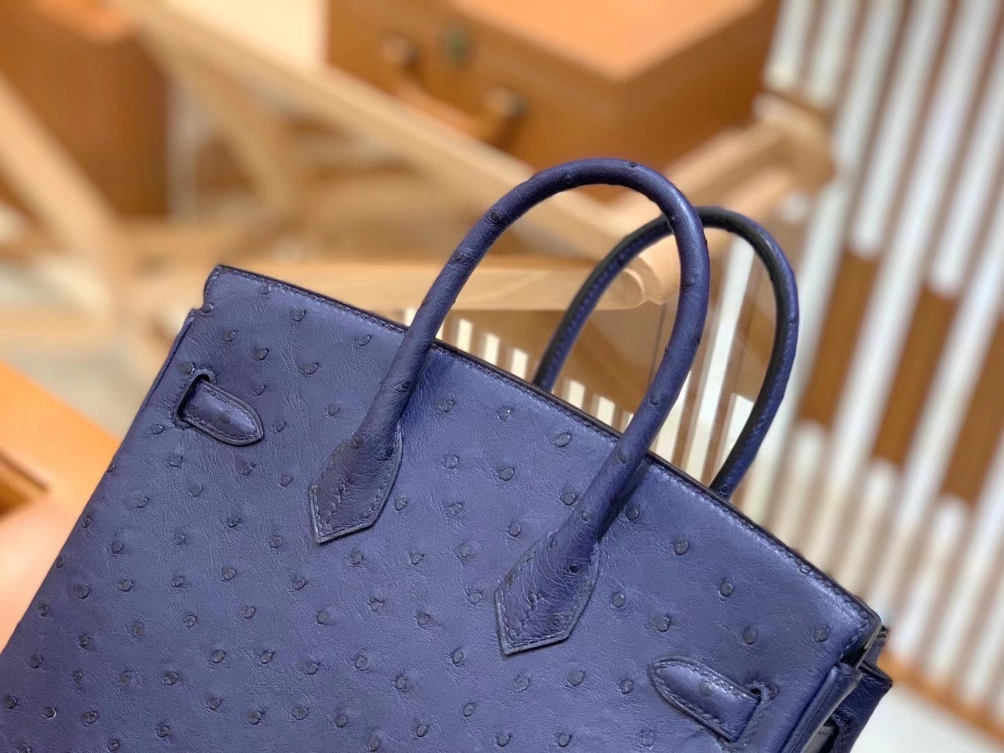Hermès（爱马仕）Birkin 25cm 马耳他蓝 金扣 南非KK级鸵鸟皮 原版蜜蜡线 顶级手工缝制