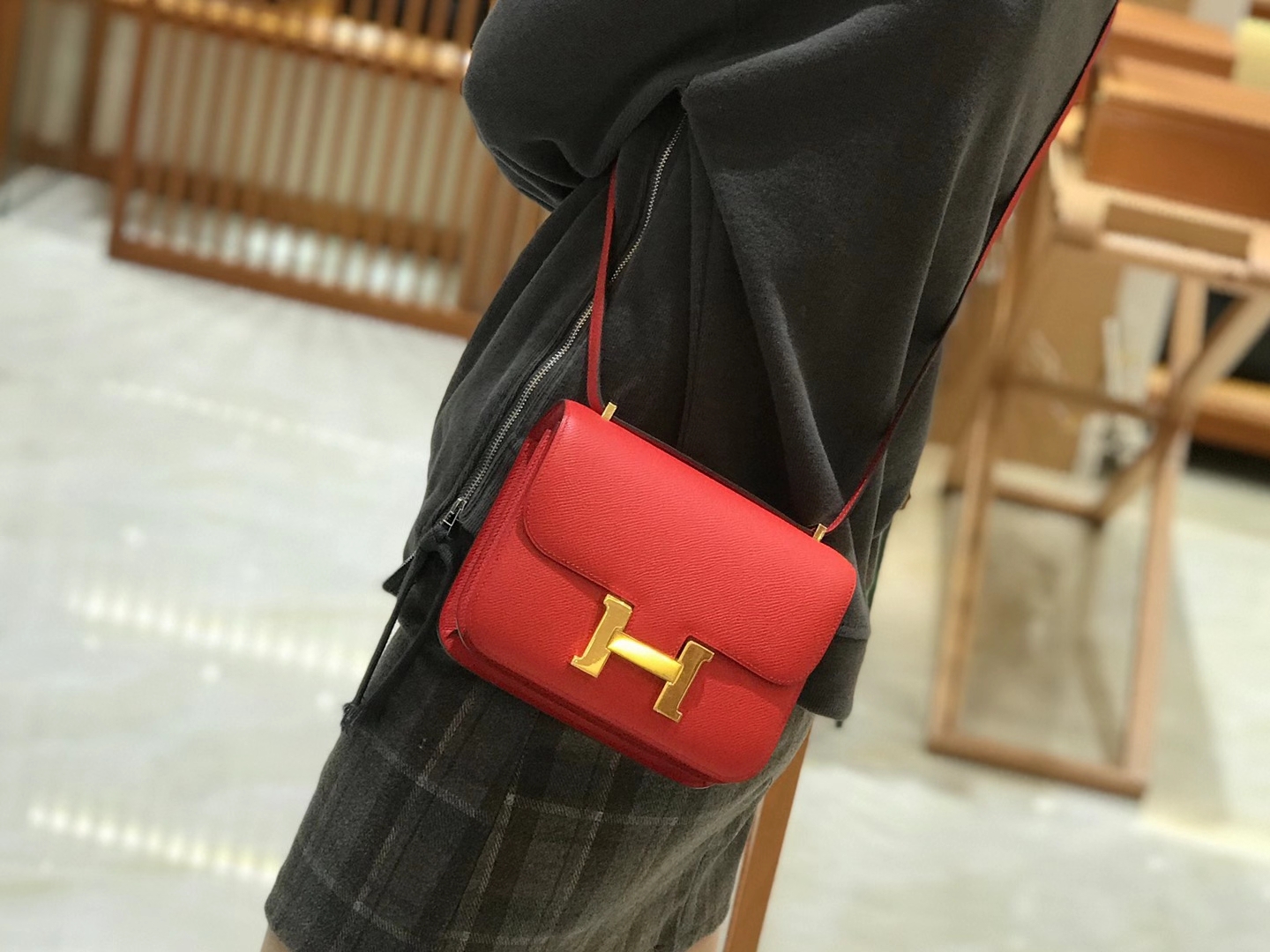 Hermès（爱马仕）Constance 18cm 心红色 Epsom皮 原版蜜蜡线 顶级手工缝制