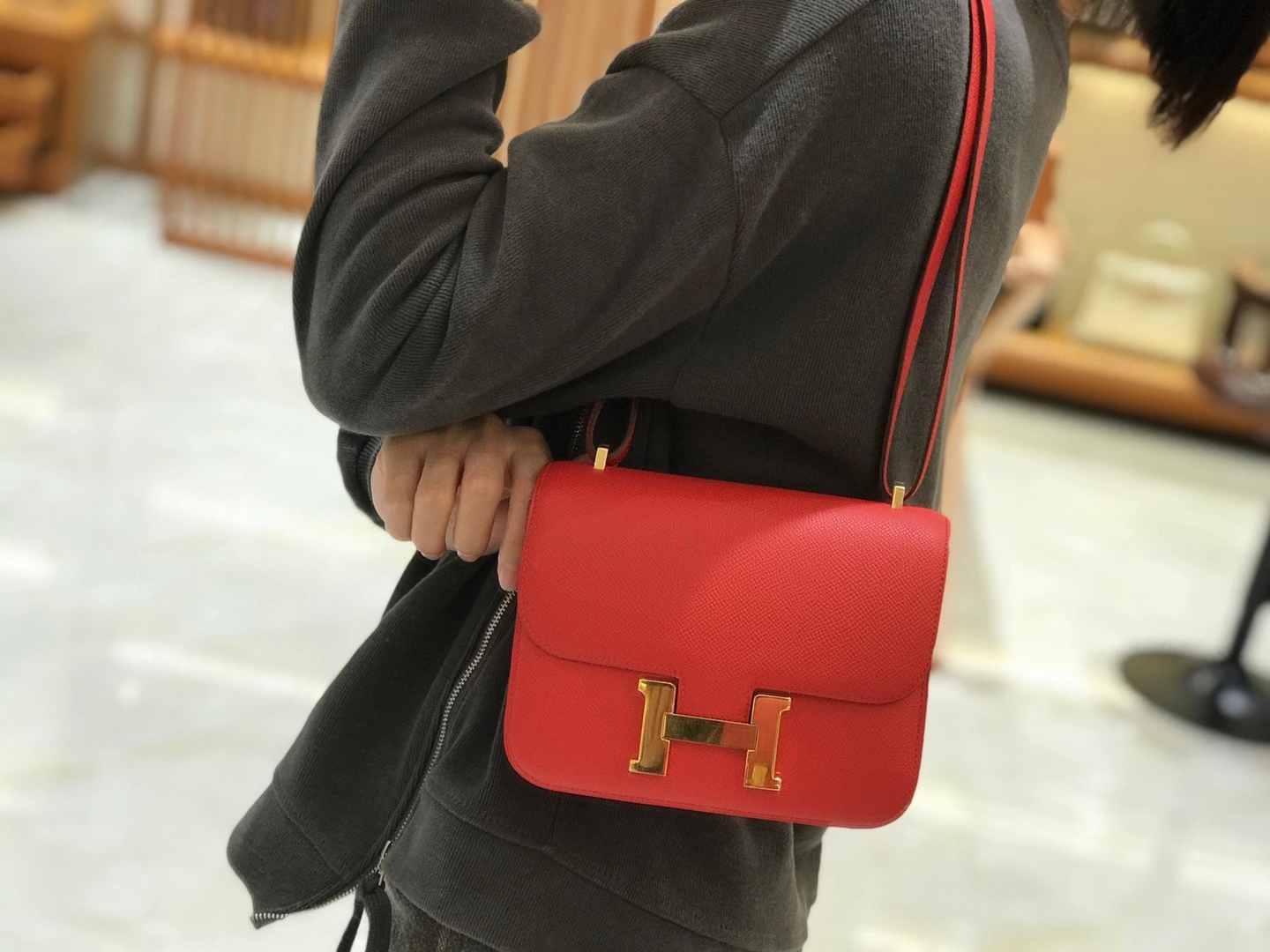 Hermès（爱马仕）Constance 18cm 心红色 Epsom皮 原版蜜蜡线 顶级手工缝制