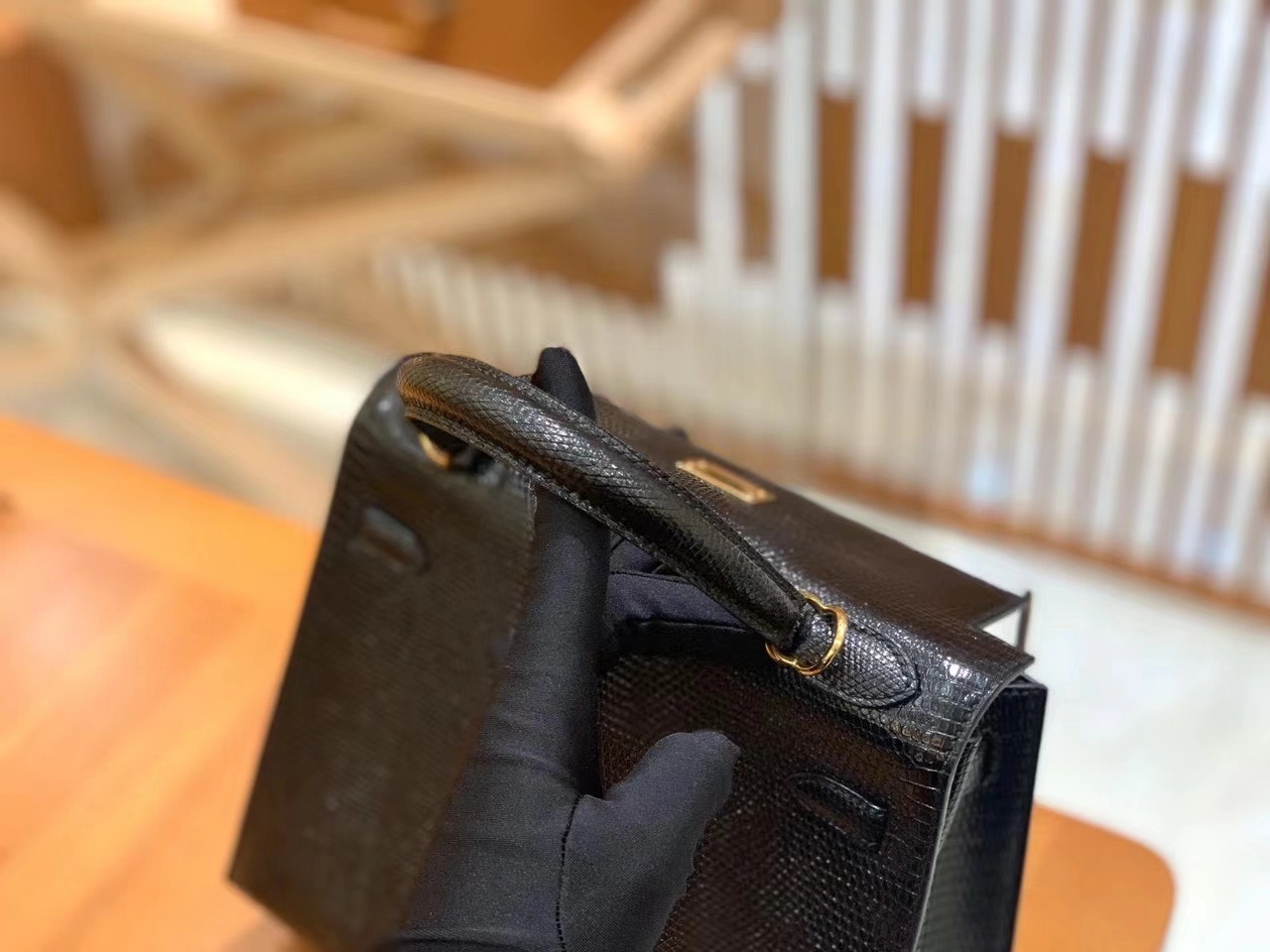 Hermès（爱马仕）Kelly 25cm 经典黑 南非野生蜥蜴皮 金扣 原版蜜蜡线 顶级手工缝制