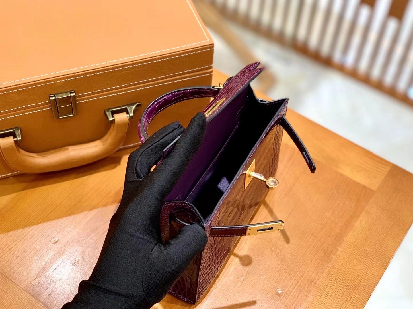 Hermès（爱马仕）Mini Kelly 二代 19cm 葡萄紫 一级美洲鳄鱼皮 原版蜜蜡线 顶级手缝版本