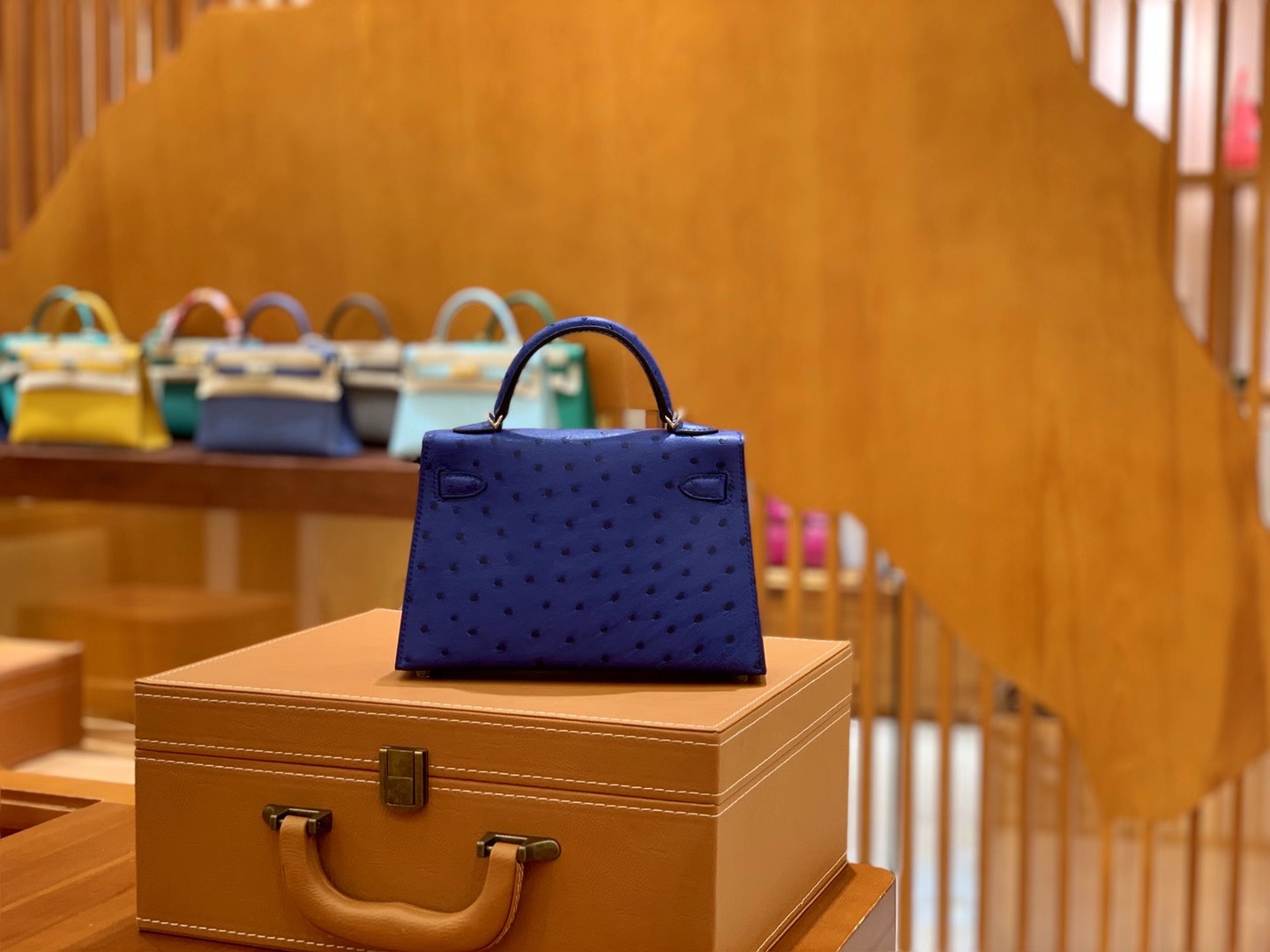 Hermès（爱马仕）Mini Kelly 二代 鸢尾蓝 银扣 南非KK级鸵鸟皮 原版蜜蜡线 顶级全手工缝制
