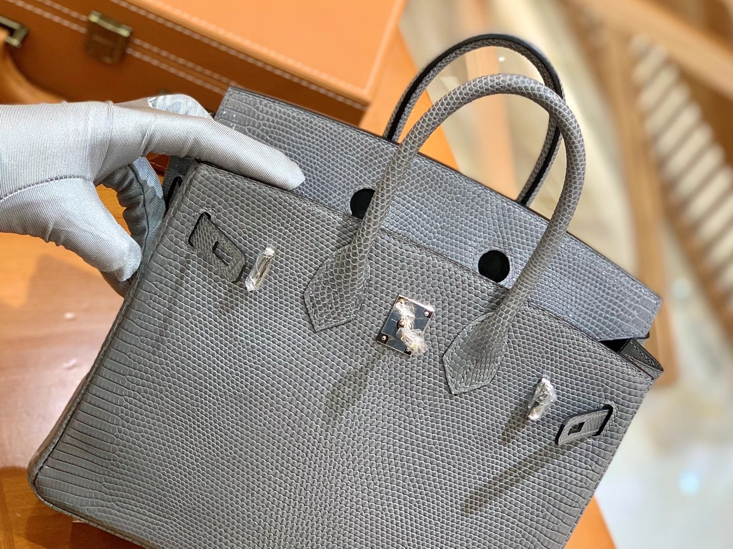 Hermès（爱马仕）Birkin 25cm 玛瑙灰 银扣 南非野生蜥蜴皮 原版蜜蜡线 顶级手缝版本