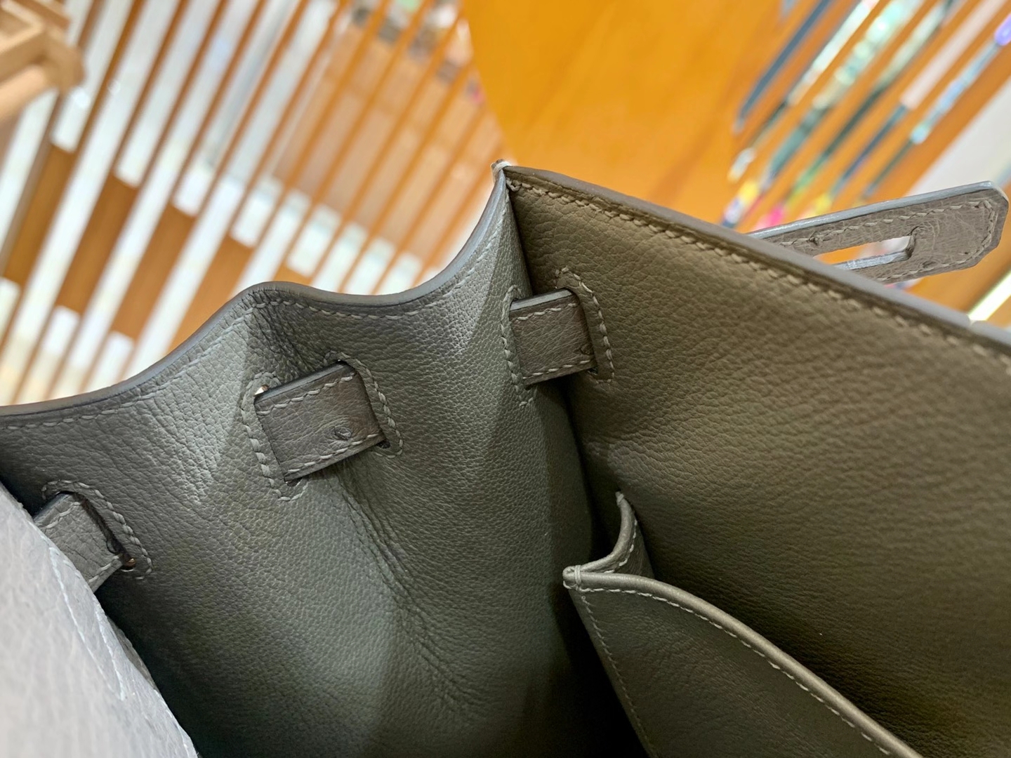Hermès（爱马仕）Kelly 28cm 玛瑙灰 金扣 南非KK级鸵鸟皮 原版蜜蜡线 顶级手缝版本