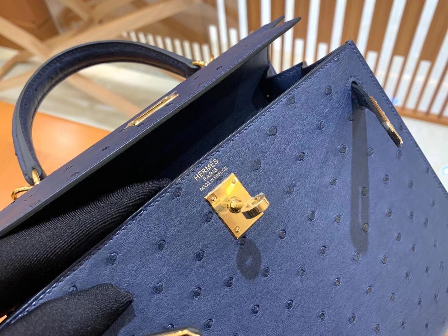 Hermès（爱马仕）Kelly 25cm 马耳他蓝 金扣 南非KK级鸵鸟皮 原版蜜蜡线 顶级手缝版本