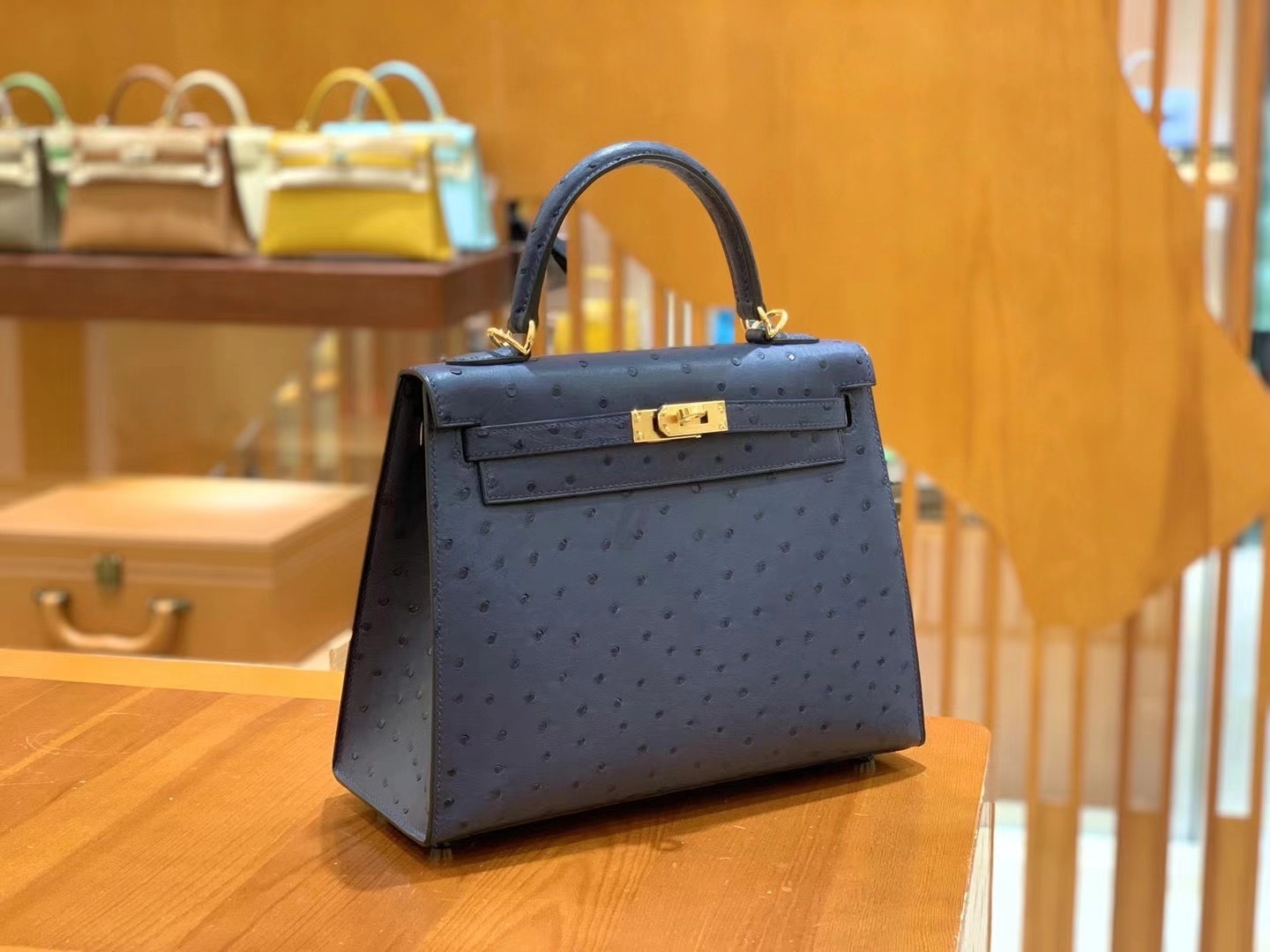 Hermès（爱马仕）Kelly 25cm 马耳他蓝 金扣 南非KK级鸵鸟皮 原版蜜蜡线 顶级手缝版本