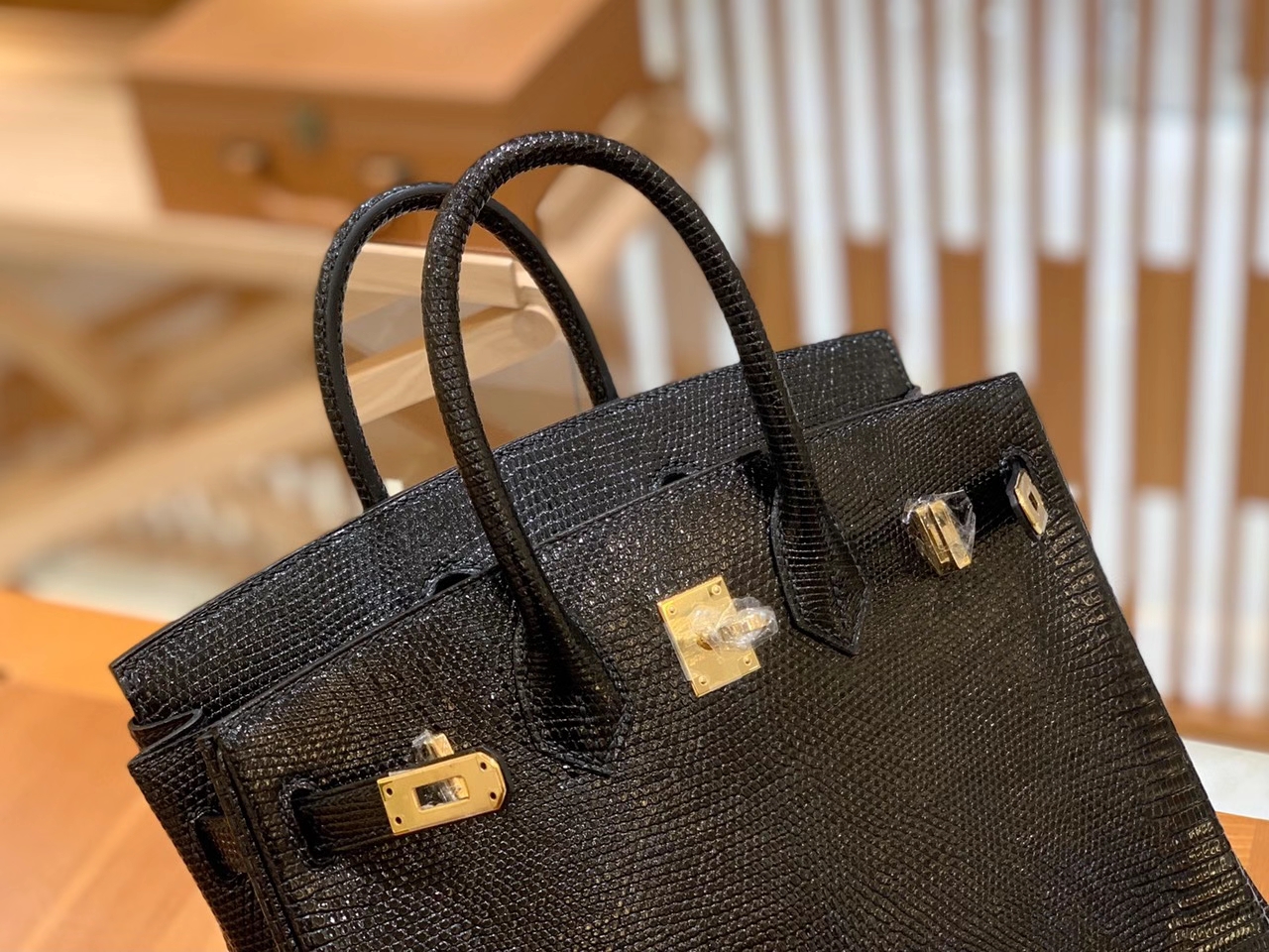 Hermès（爱马仕）Birkin 25cm 经典黑 南非野生蜥蜴皮 金扣 原版蜜蜡线 顶级手工缝制