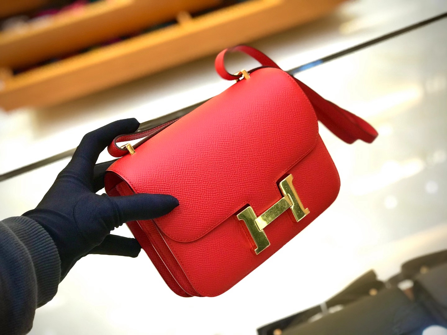 Hermès（爱马仕）Constance 18cm 心红色 Epsom皮 原版蜜蜡线 顶级手工缝制