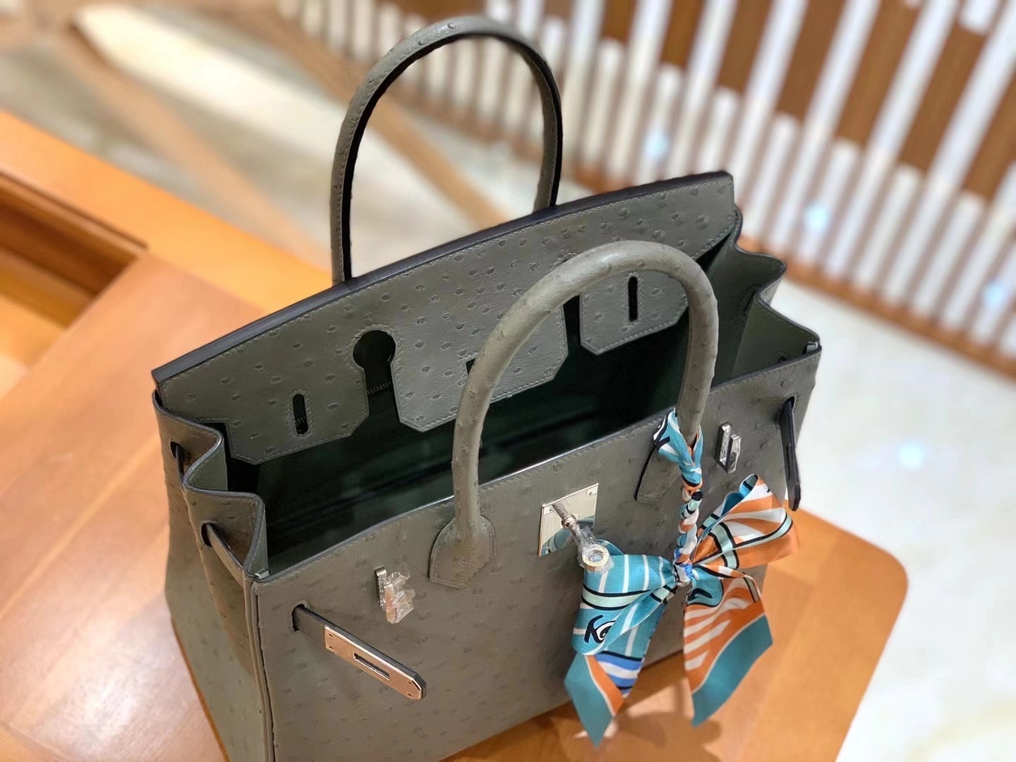 Hermès（爱马仕）Birkin 30cm 杏仁绿 银扣 南非KK级鸵鸟皮 原版蜜蜡线 顶级手工缝制