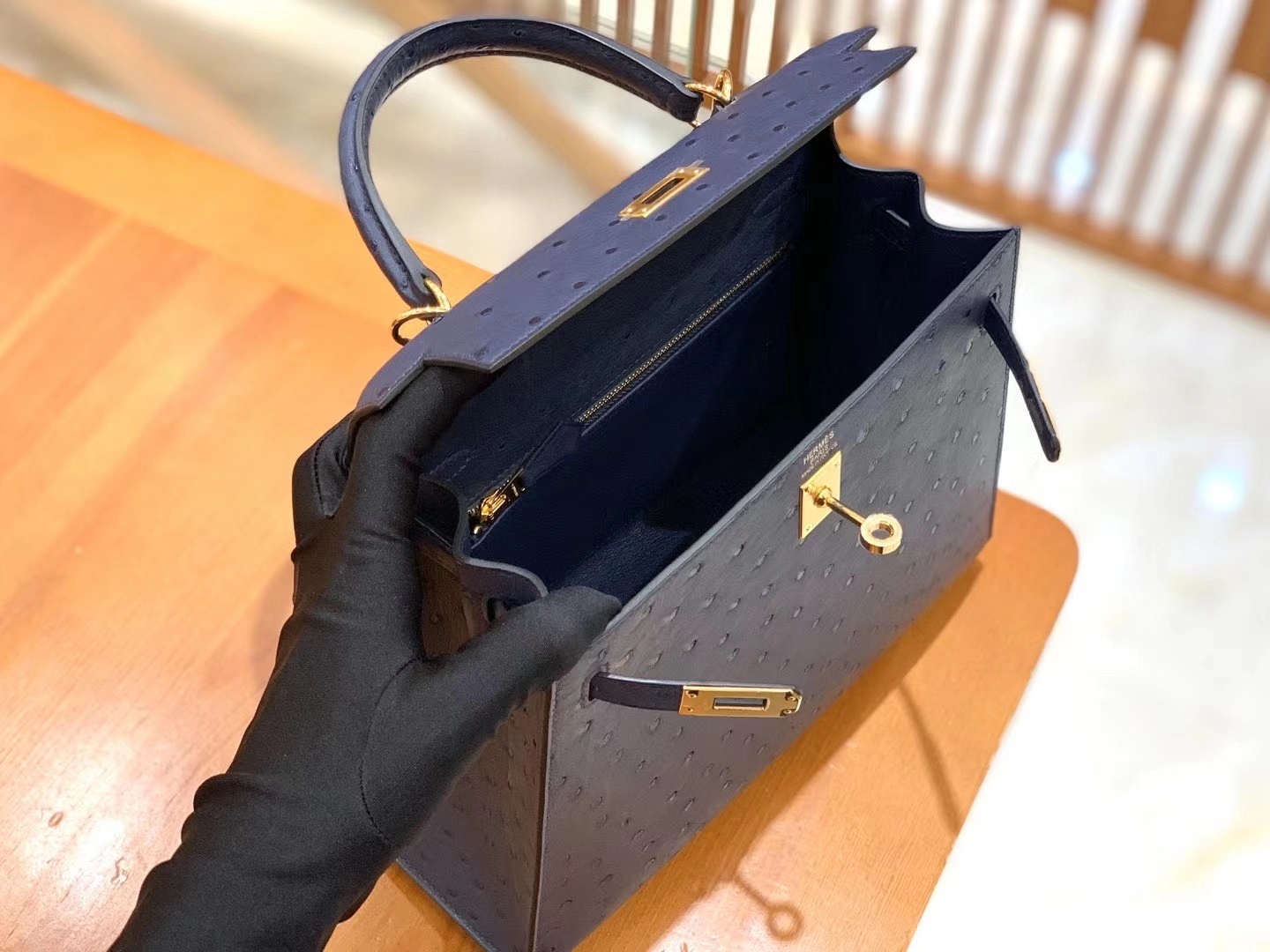 Hermès（爱马仕）Kelly 25cm 马耳他蓝 金扣 南非KK级鸵鸟皮 原版蜜蜡线 顶级手缝版本