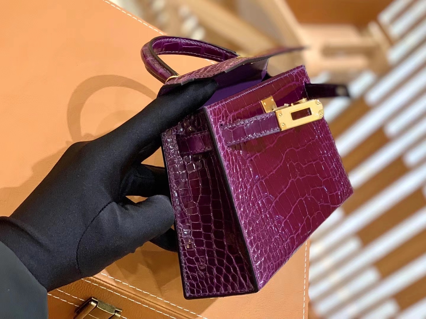 Hermès（爱马仕）Mini Kelly 二代 19cm 葡萄紫 一级美洲鳄鱼皮 原版蜜蜡线 顶级手缝版本