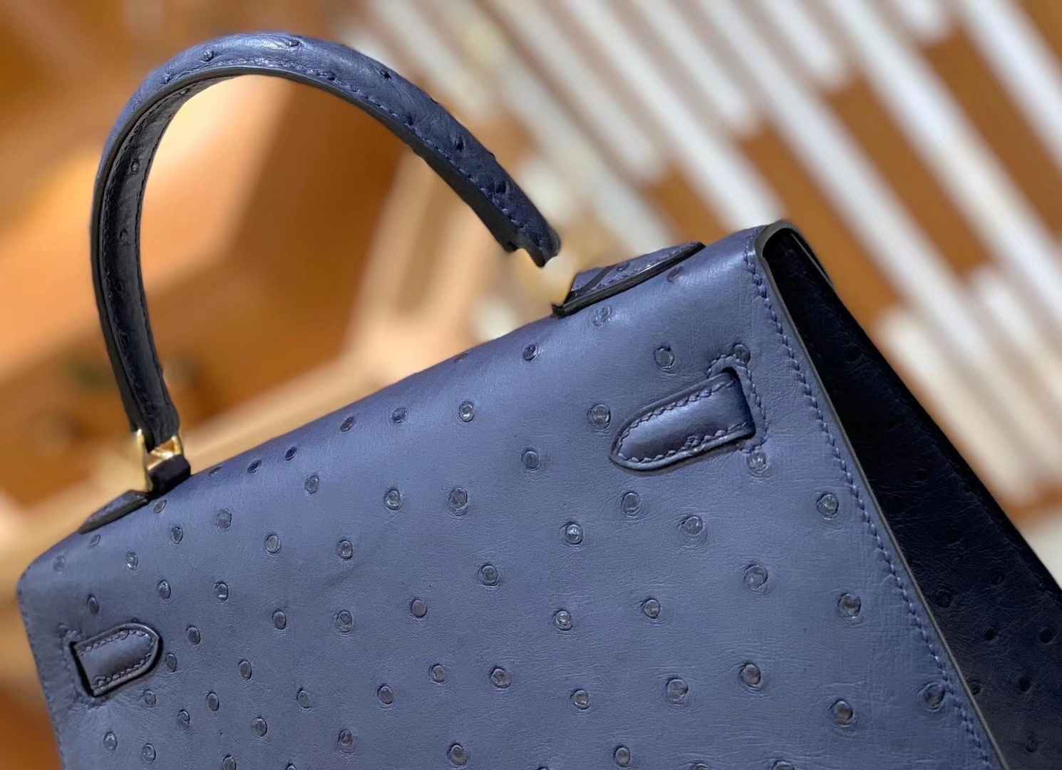 Hermès（爱马仕）Kelly 25cm 马耳他蓝 金扣 南非KK级鸵鸟皮 原版蜜蜡线 顶级手缝版本