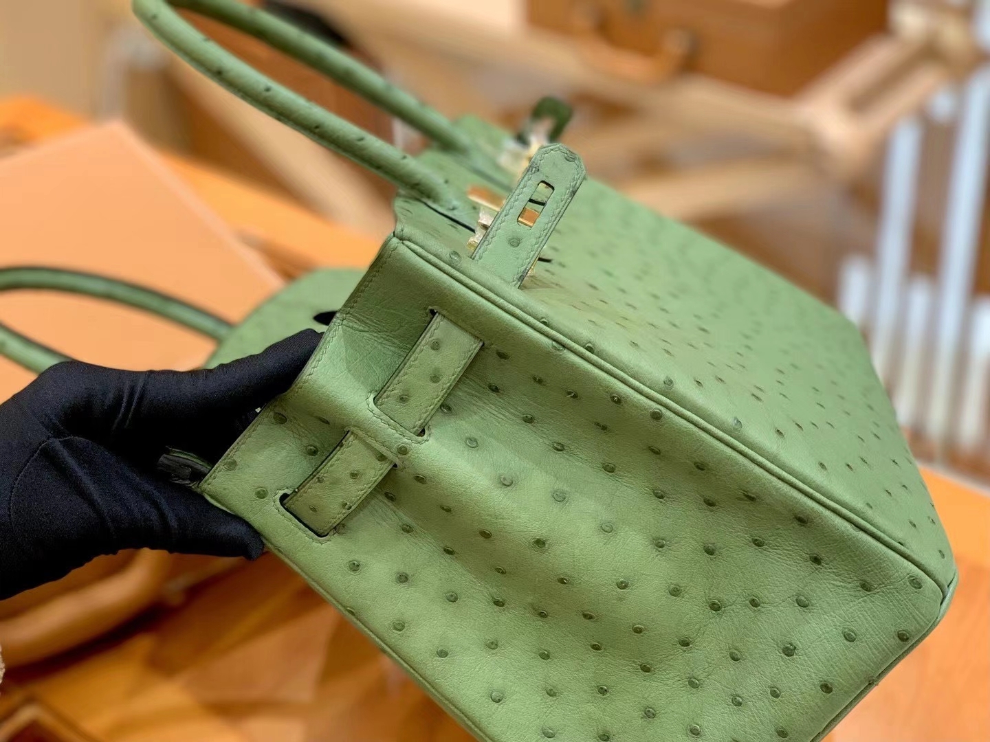 Hermès（爱马仕）新货 Birkin 30cm 牛油果绿 金扣 南非KK级鸵鸟皮 原版蜜蜡线 顶级手缝版本