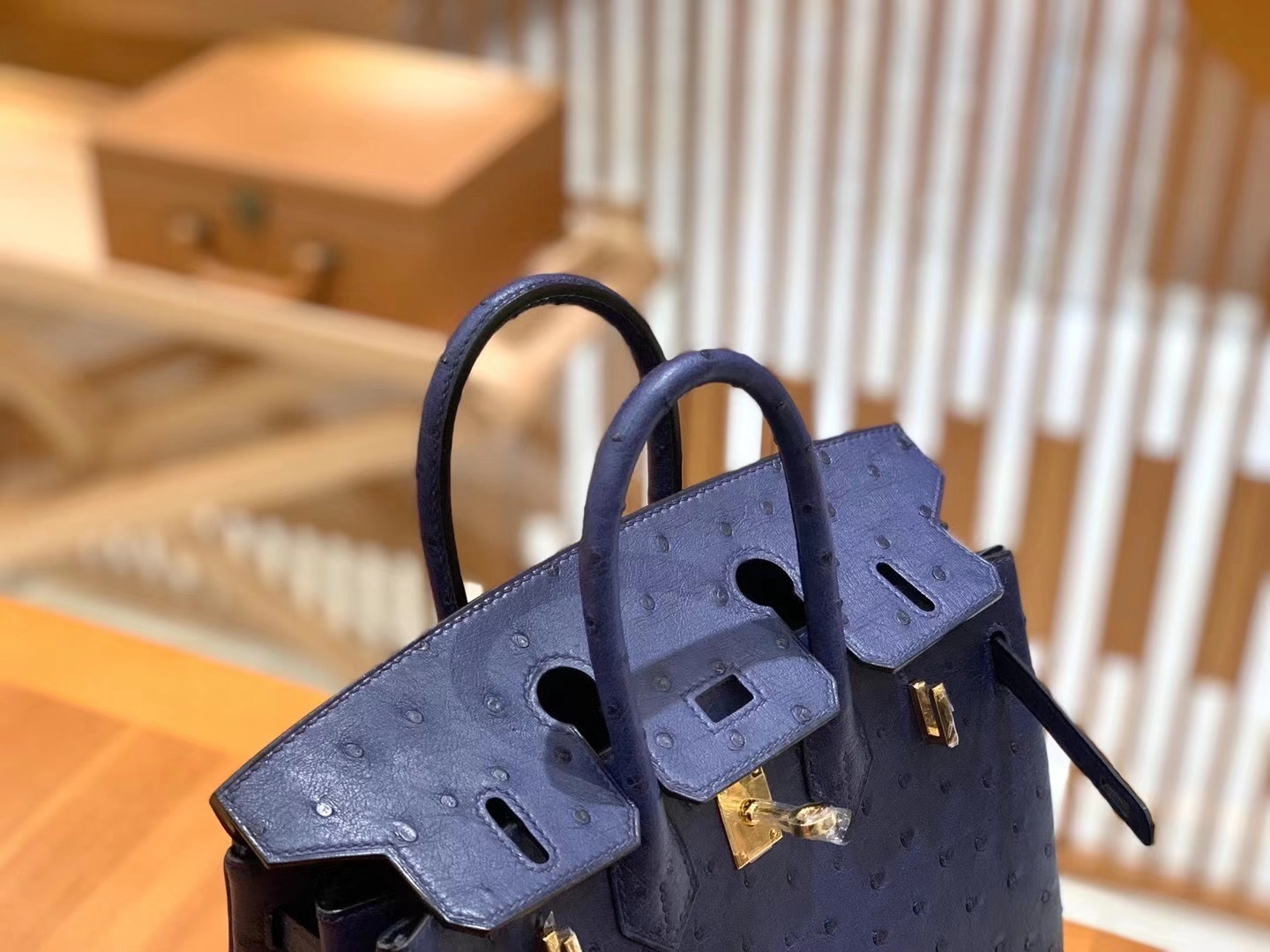 Hermès（爱马仕）Birkin 25cm 马耳他蓝 金扣 南非KK级鸵鸟皮 原版蜜蜡线 顶级手工缝制