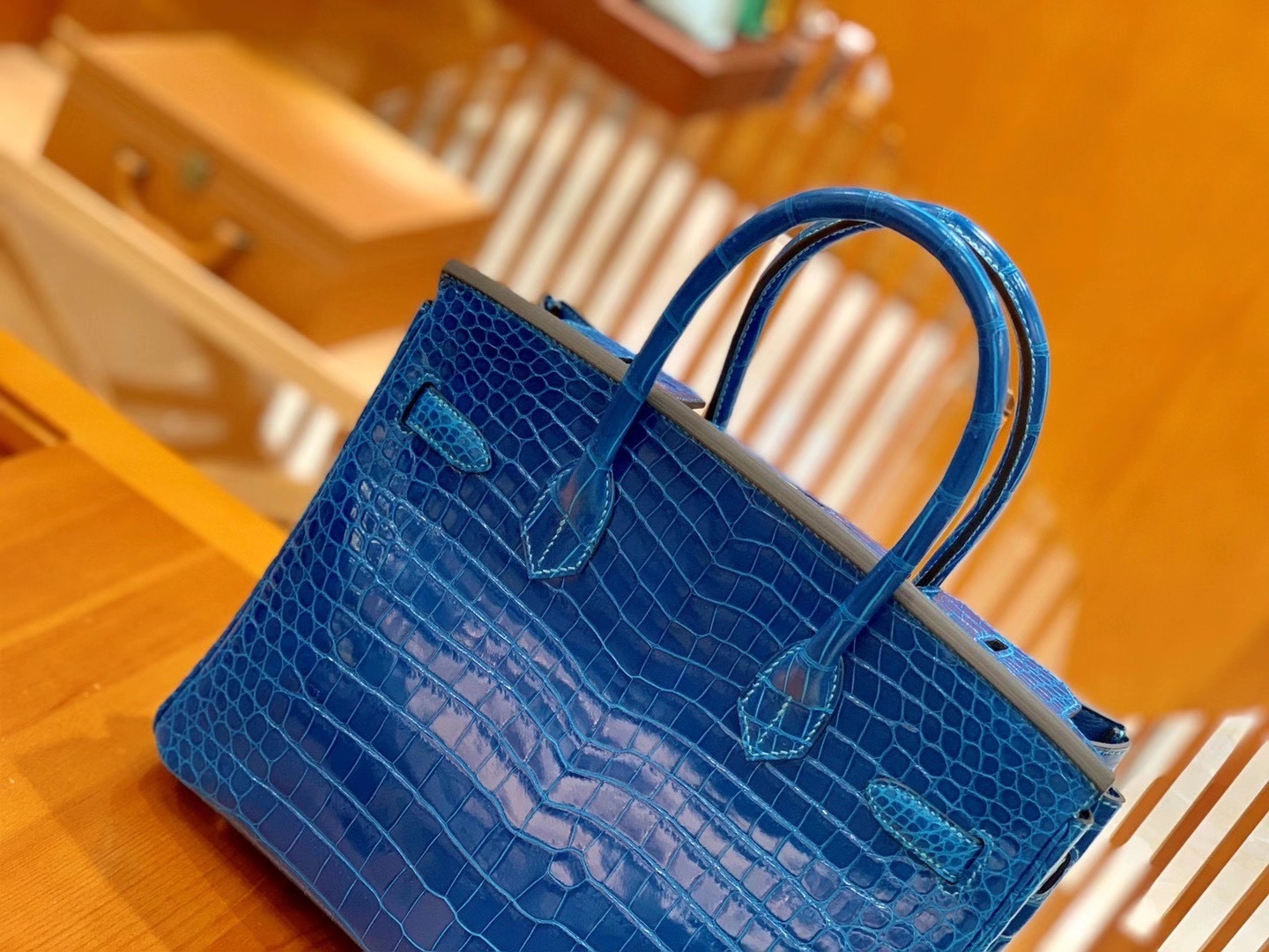 Hermès（爱马仕）Birkin 30cm 伊兹密尔蓝 一级野生湾鳄 原版蜜蜡线 顶级手工缝制