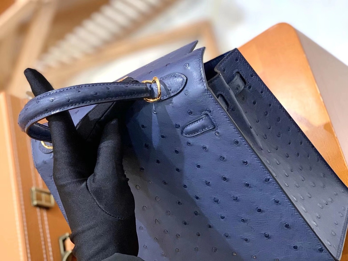 Hermès（爱马仕）Kelly 25cm 马耳他蓝 金扣 南非KK级鸵鸟皮 原版蜜蜡线 顶级手缝版本