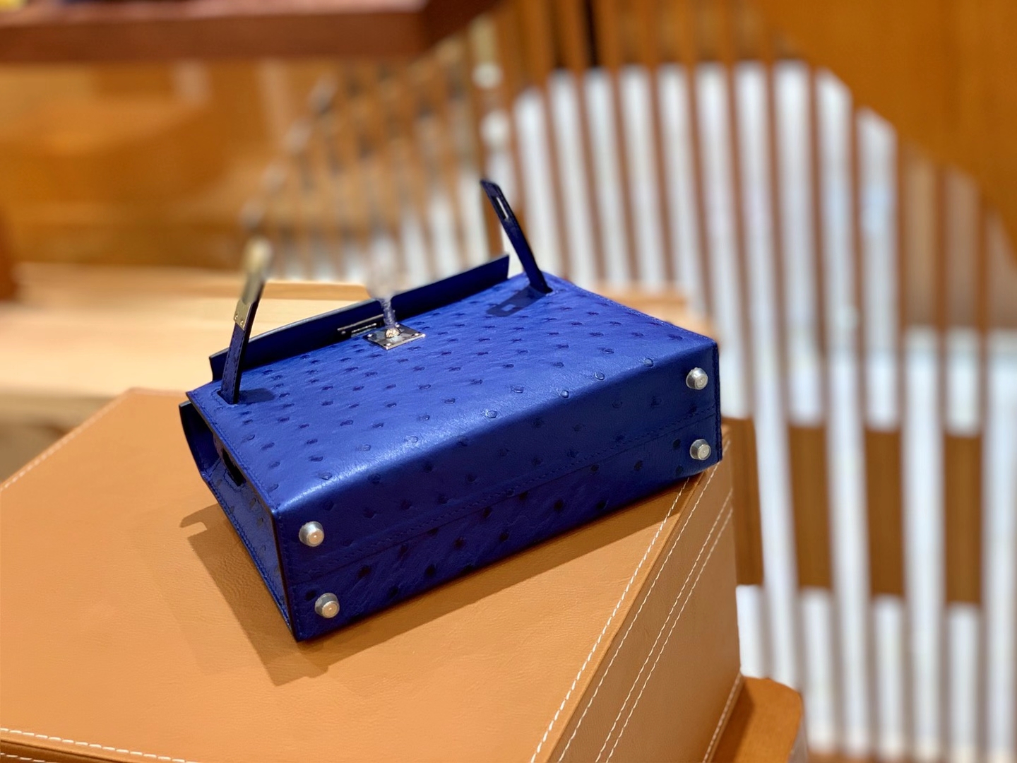 Hermès（爱马仕）Mini Kelly 二代 鸢尾蓝 银扣 南非KK级鸵鸟皮 原版蜜蜡线 顶级全手工缝制