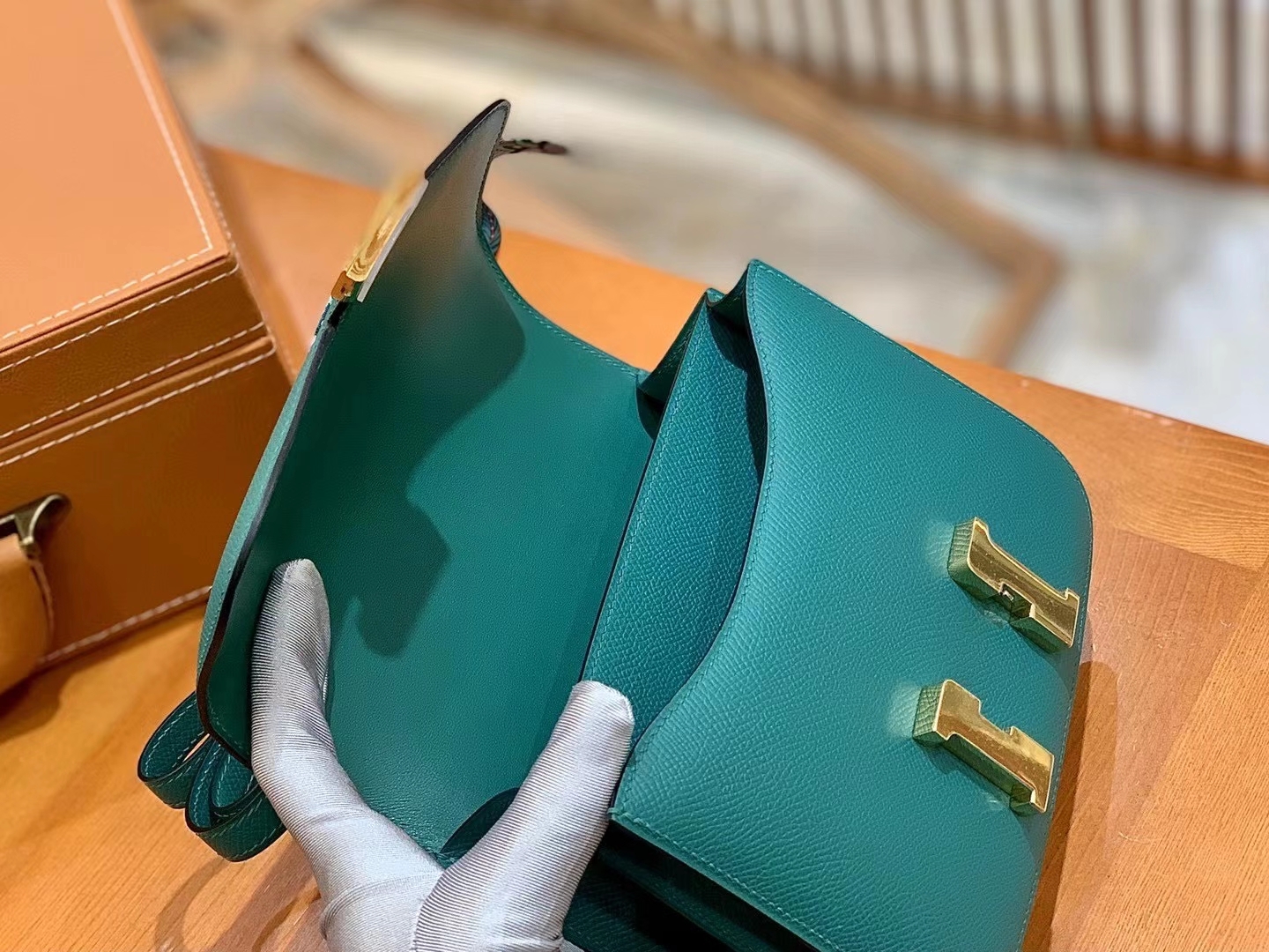 Hermès（爱马仕）Constance 18cm 孔雀绿 金扣 进口Epsom 皮 原版蜜蜡线 顶级手缝版本