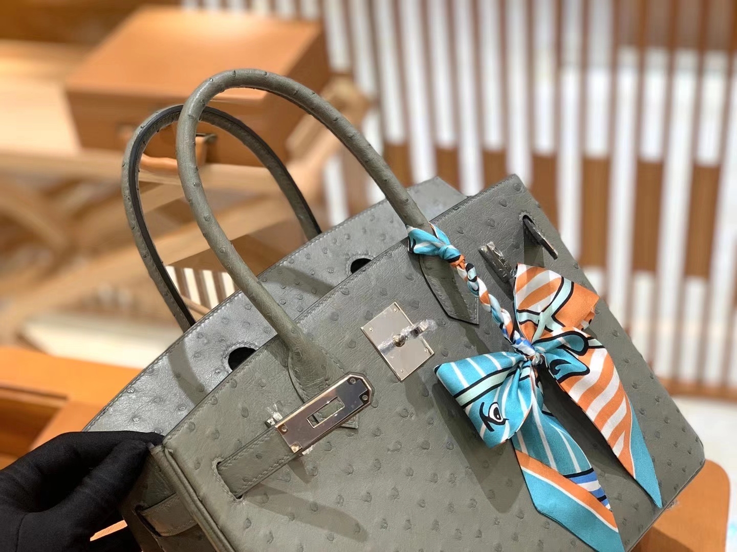 Hermès（爱马仕）Birkin 30cm 杏仁绿 银扣 南非KK级鸵鸟皮 原版蜜蜡线 顶级手工缝制