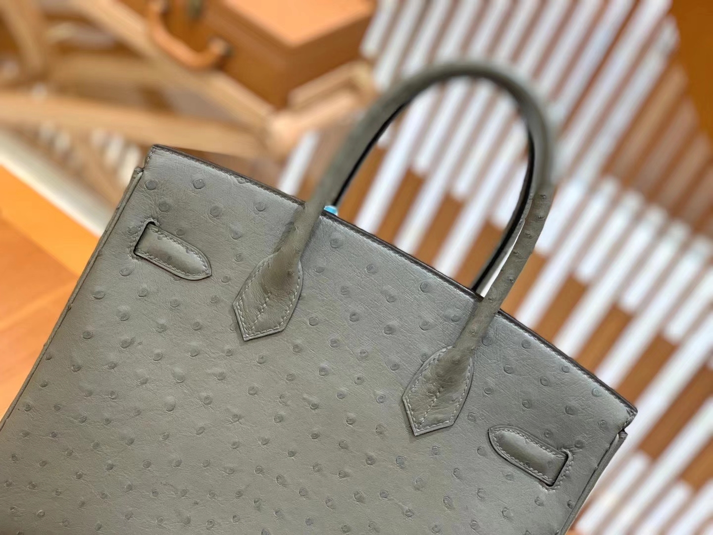 Hermès（爱马仕）Birkin 30cm 杏仁绿 银扣 南非KK级鸵鸟皮 原版蜜蜡线 顶级手工缝制