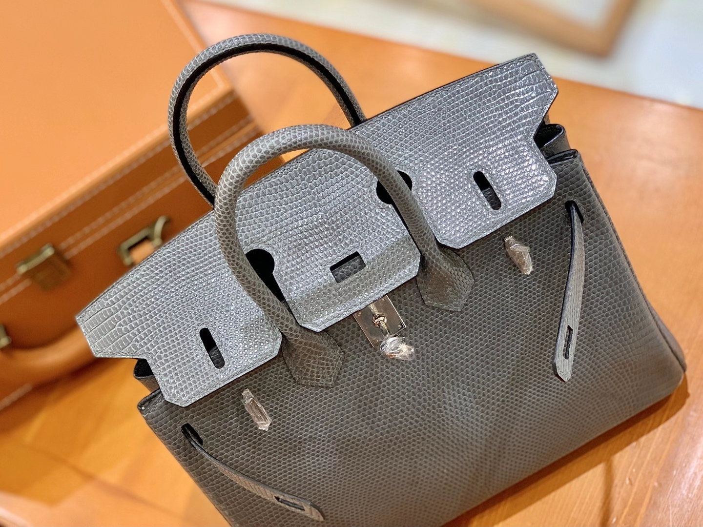 Hermès（爱马仕）Birkin 25cm 玛瑙灰 银扣 南非野生蜥蜴皮 原版蜜蜡线 顶级手缝版本