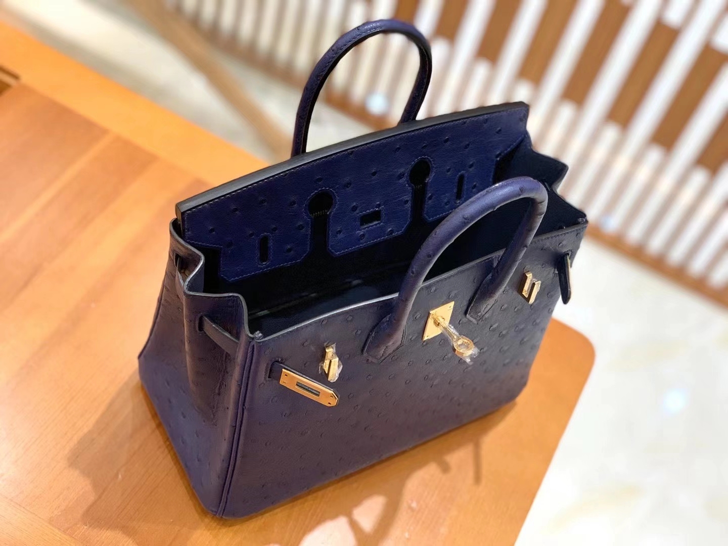 Hermès（爱马仕）Birkin 25cm 马耳他蓝 金扣 南非KK级鸵鸟皮 原版蜜蜡线 顶级手工缝制