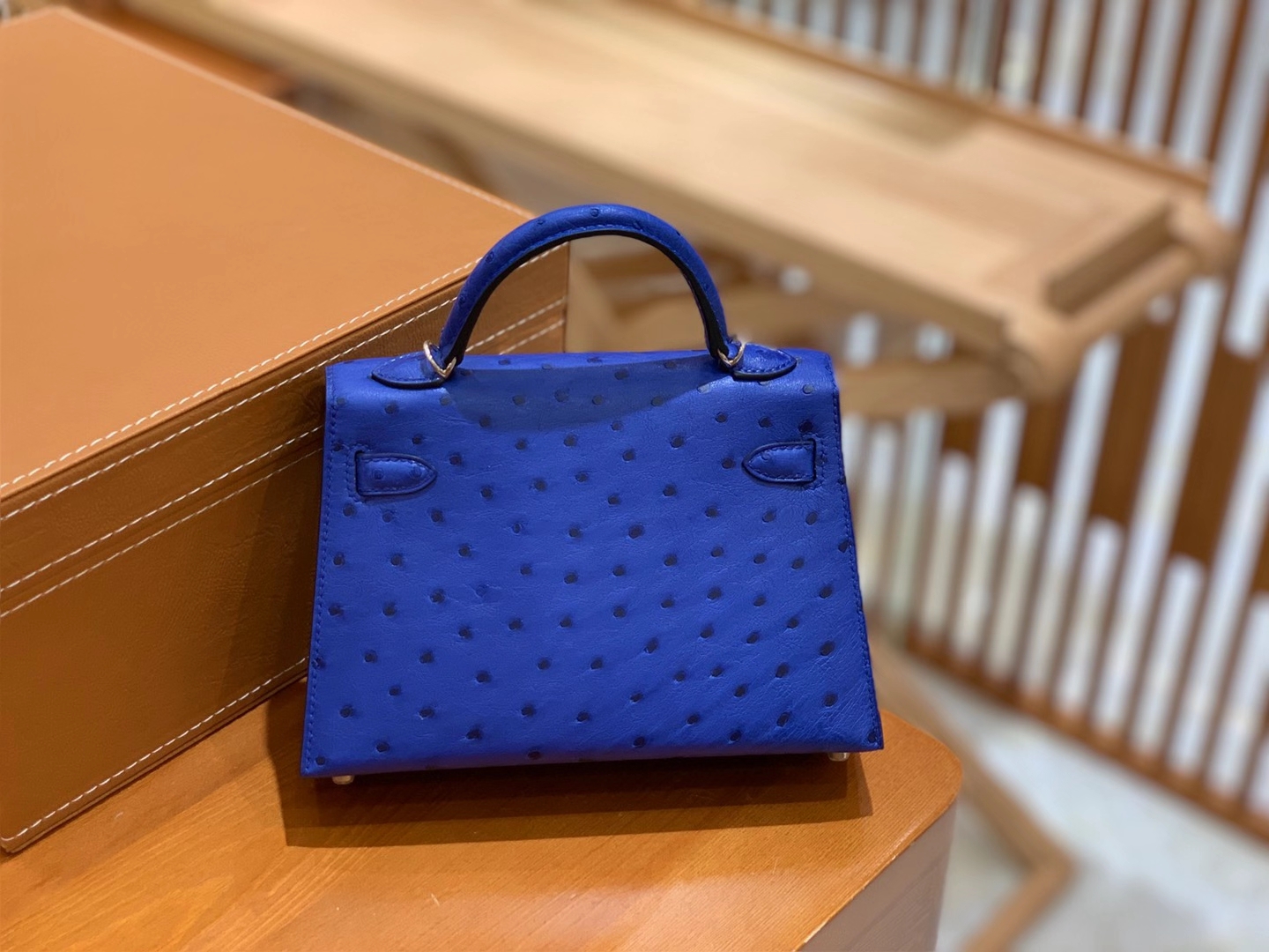 Hermès（爱马仕）Mini Kelly 二代 鸢尾蓝 银扣 南非KK级鸵鸟皮 原版蜜蜡线 顶级全手工缝制