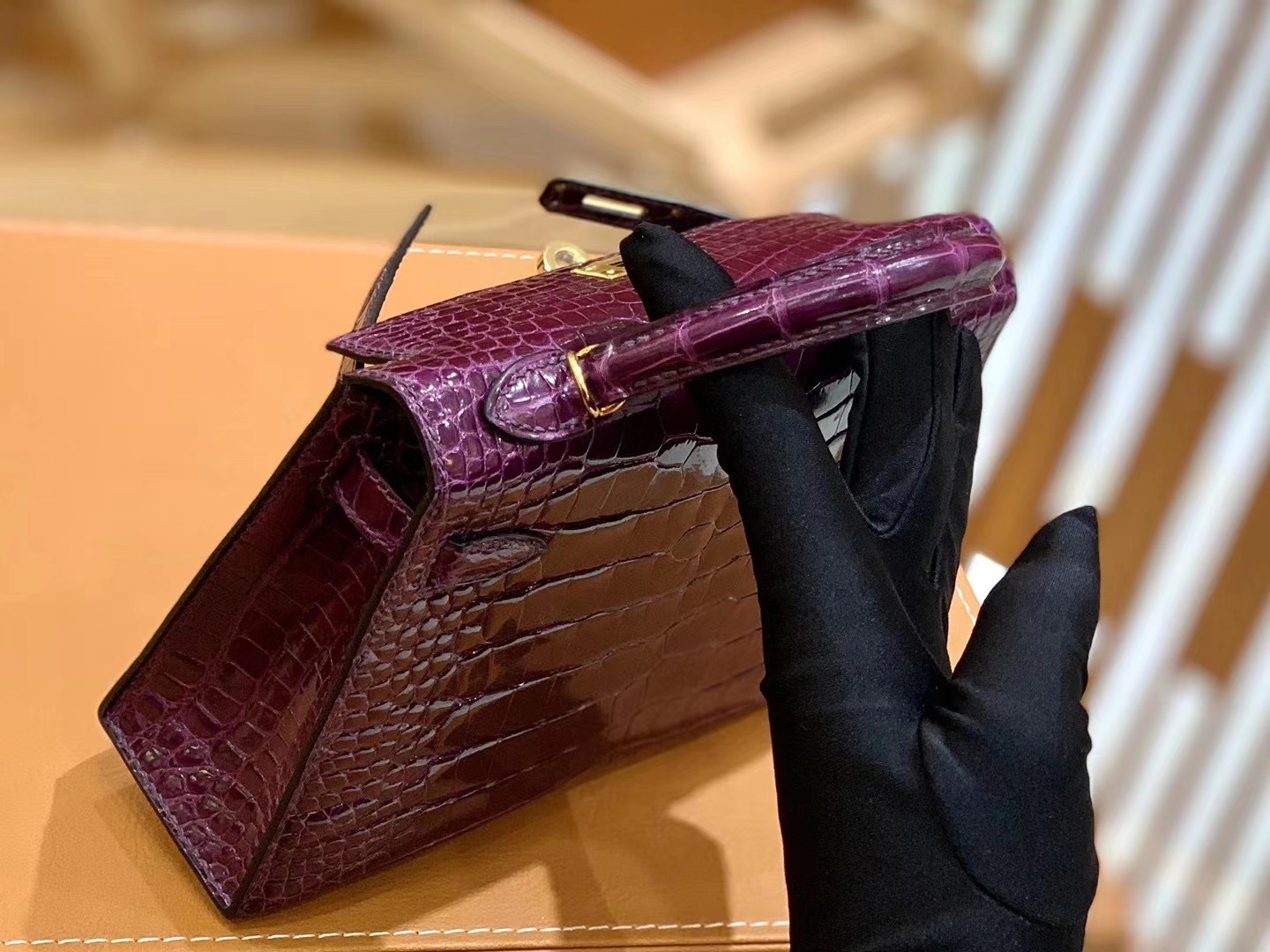 Hermès（爱马仕）Mini Kelly 二代 19cm 葡萄紫 一级美洲鳄鱼皮 原版蜜蜡线 顶级手缝版本